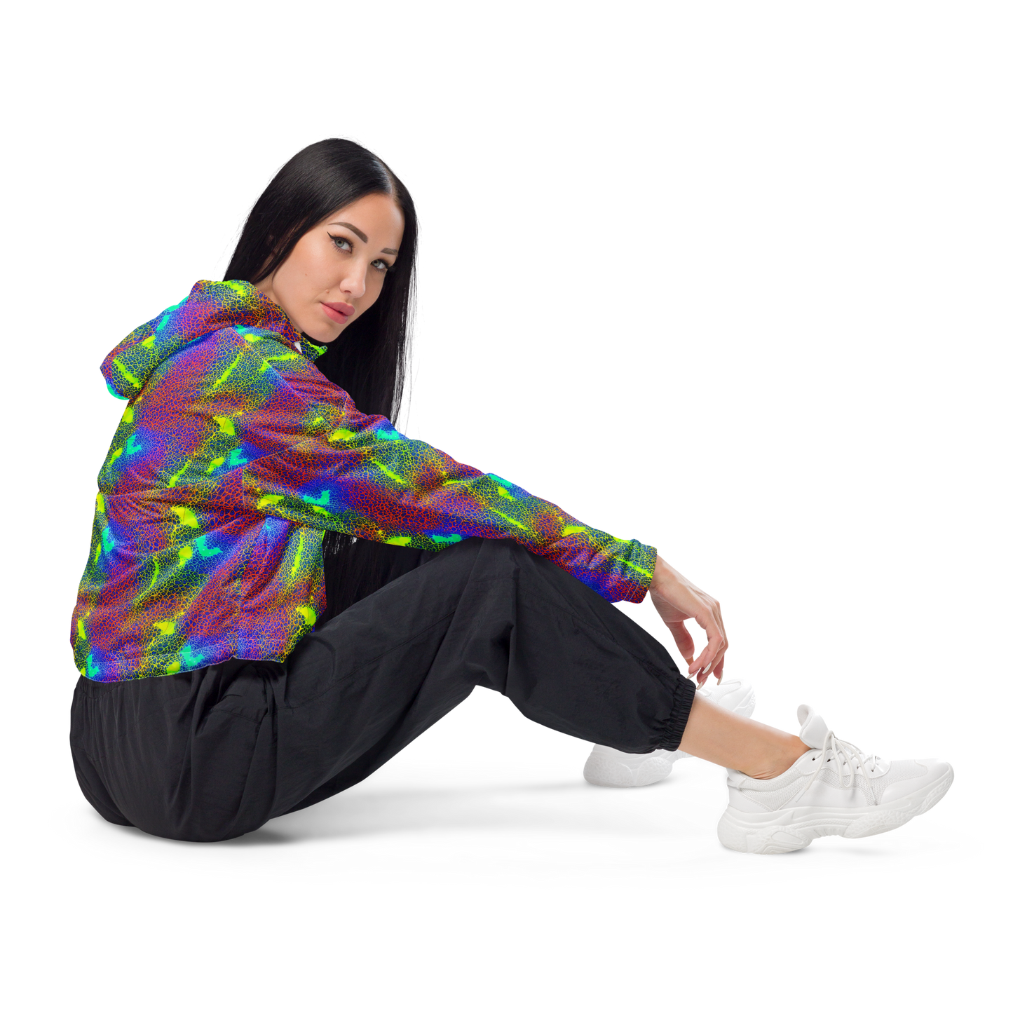 Women's Cropped Windbreaker - Prismatic Web