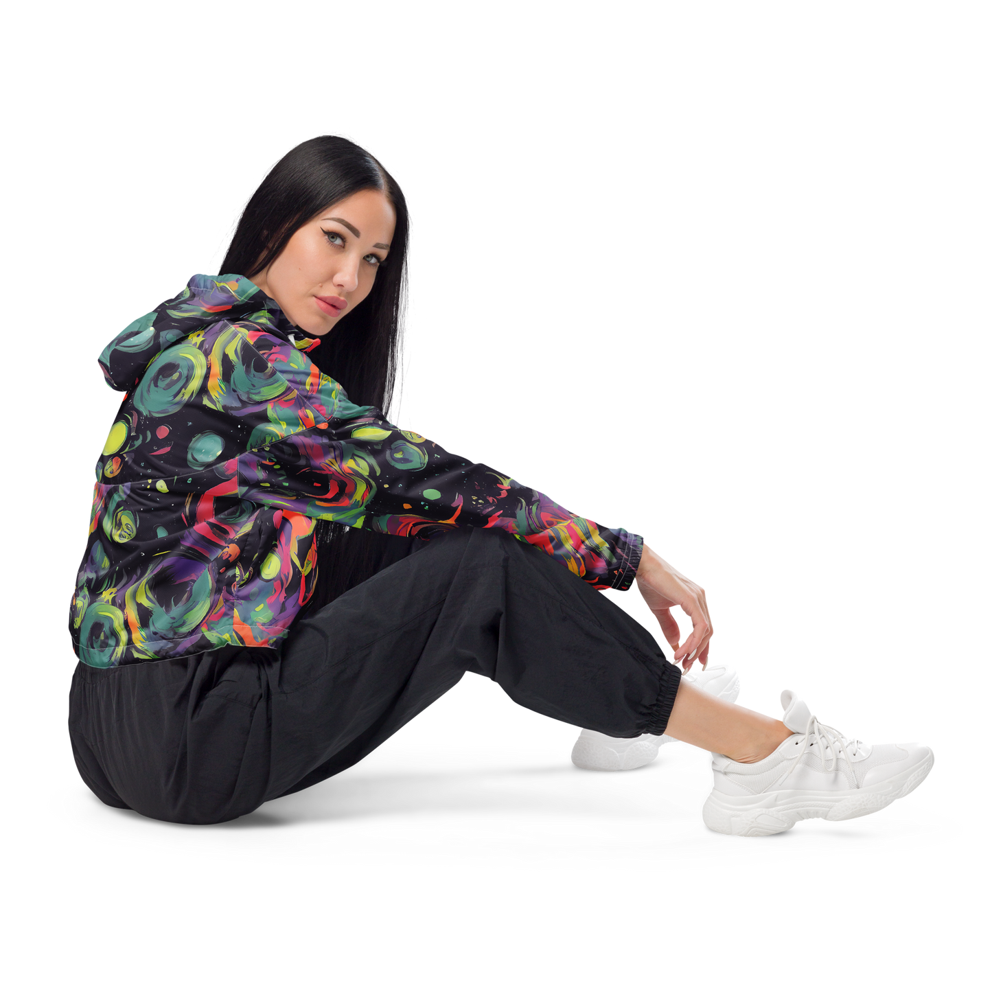 Women's Cropped Windbreaker - Psychedelic Drift