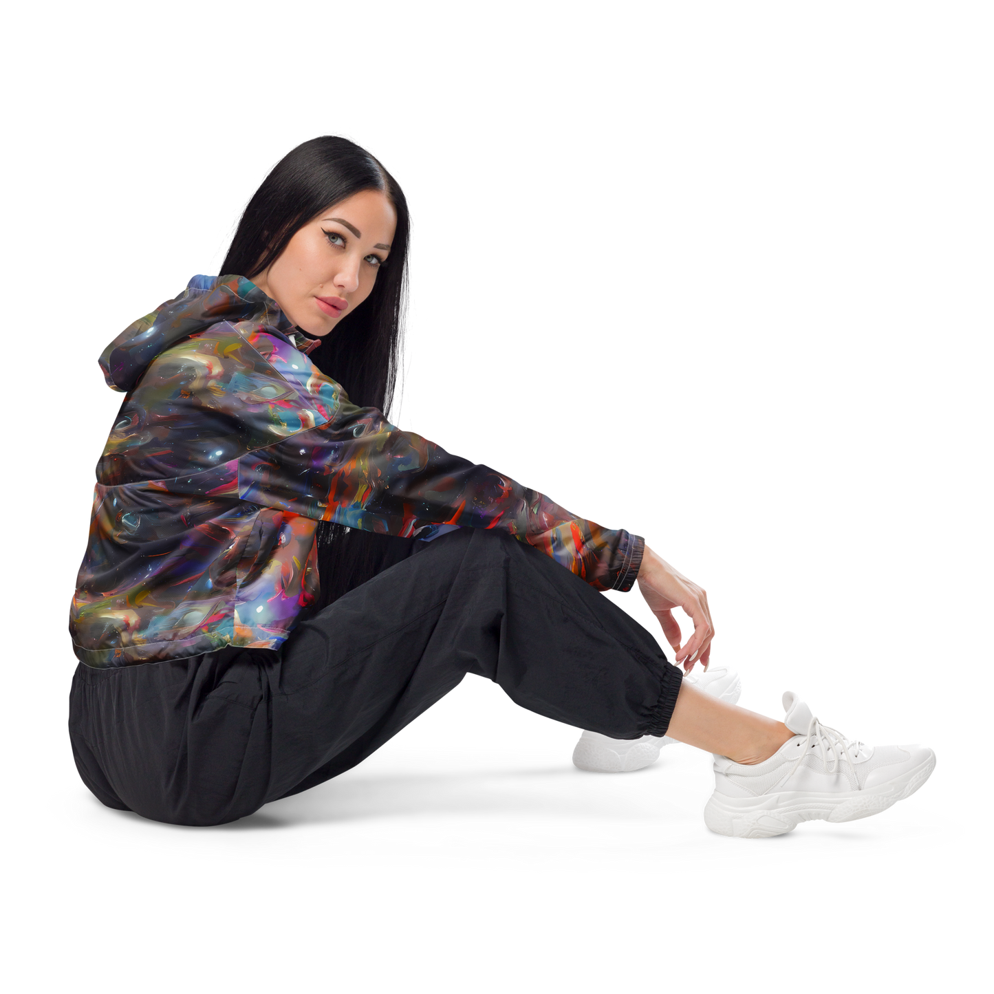 Women's Cropped Windbreaker - Chromatic Flux