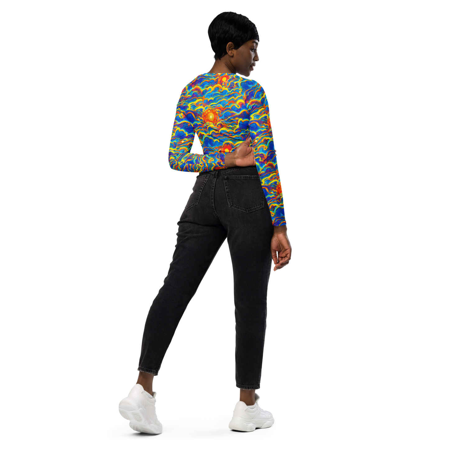 Long Sleeve Crop Top - Chroma Ripple