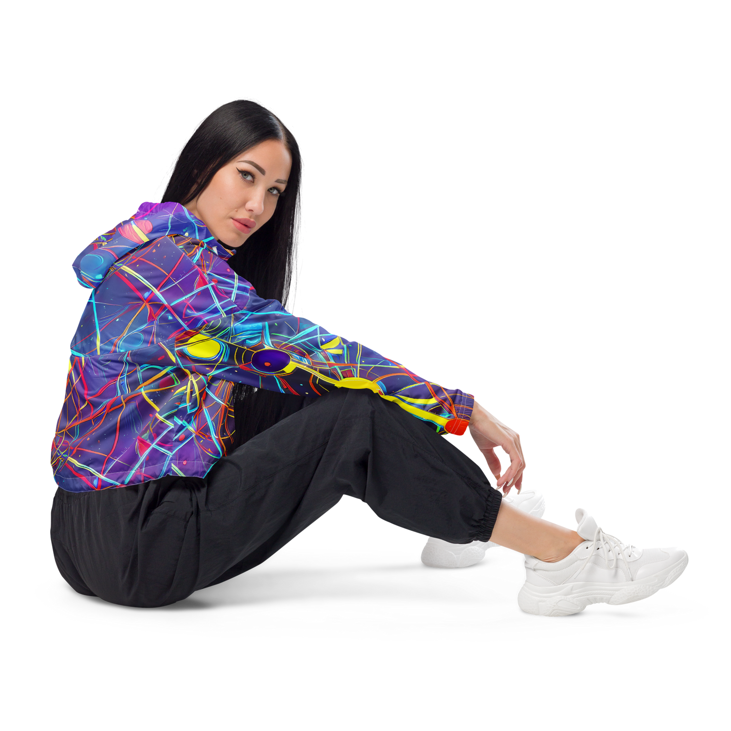 Women's Cropped Windbreaker - Quantum Lattice