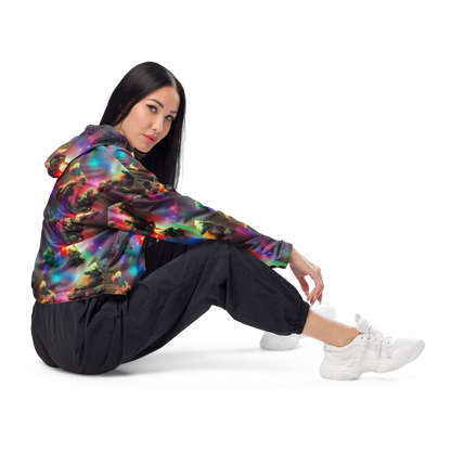 Women's Cropped Windbreaker - Nebula Dreams
