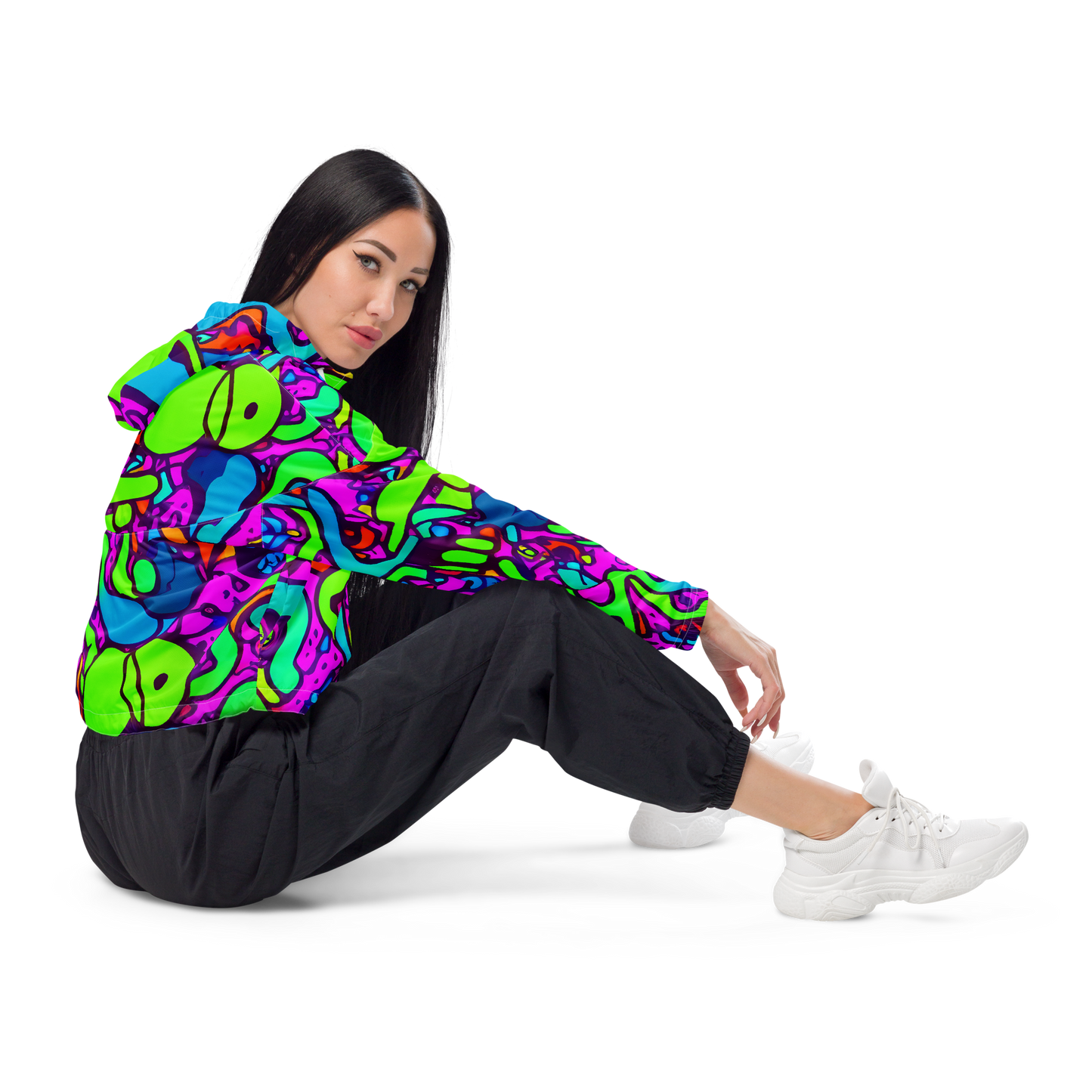 Women's Cropped Windbreaker - Funky Vortex