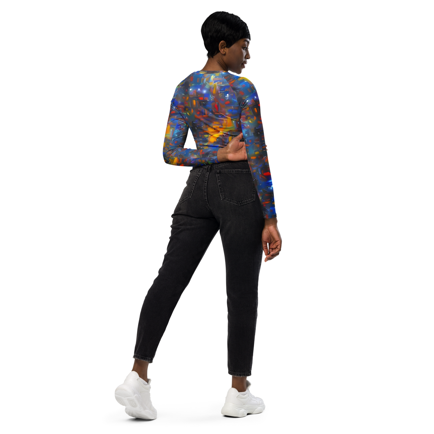 Long Sleeve Crop Top - Abstract Conflux