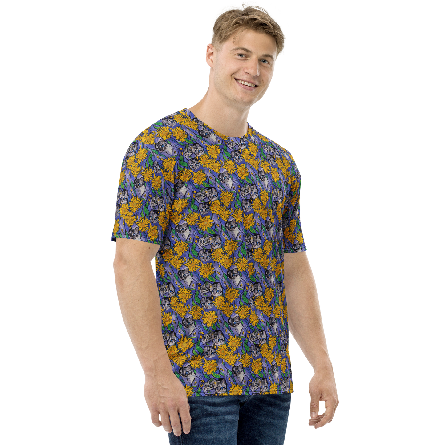 Men's Crew Neck T-Shirt - Feline Flora