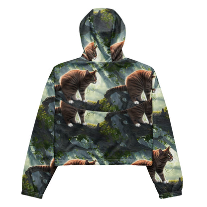Women's Cropped Windbreaker - Whiskered Enigma