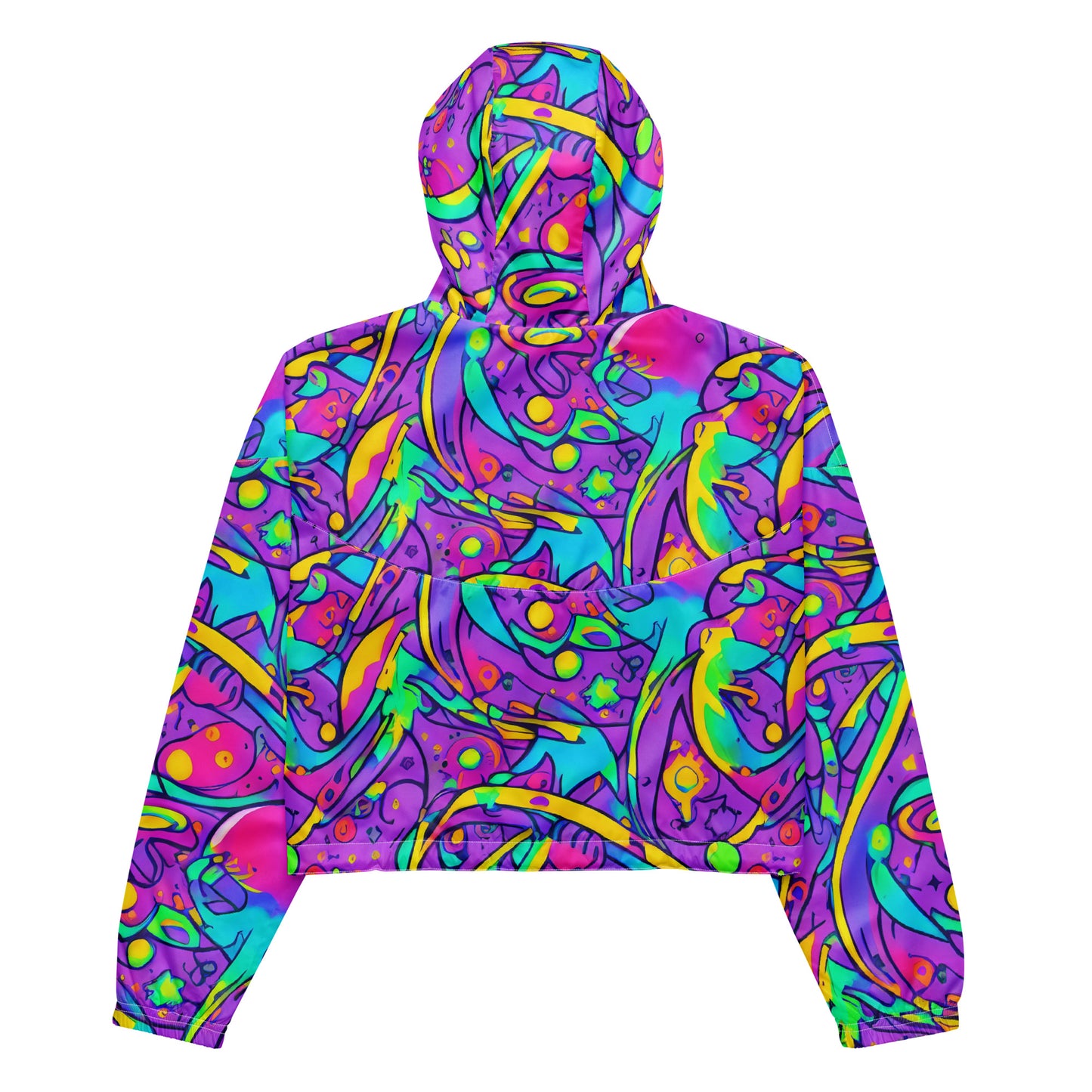 Women's Cropped Windbreaker - Neon Galaxy Whirl