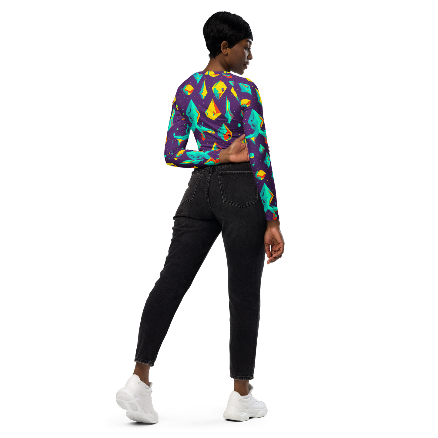 Long Sleeve Crop Top - Cascading Prism