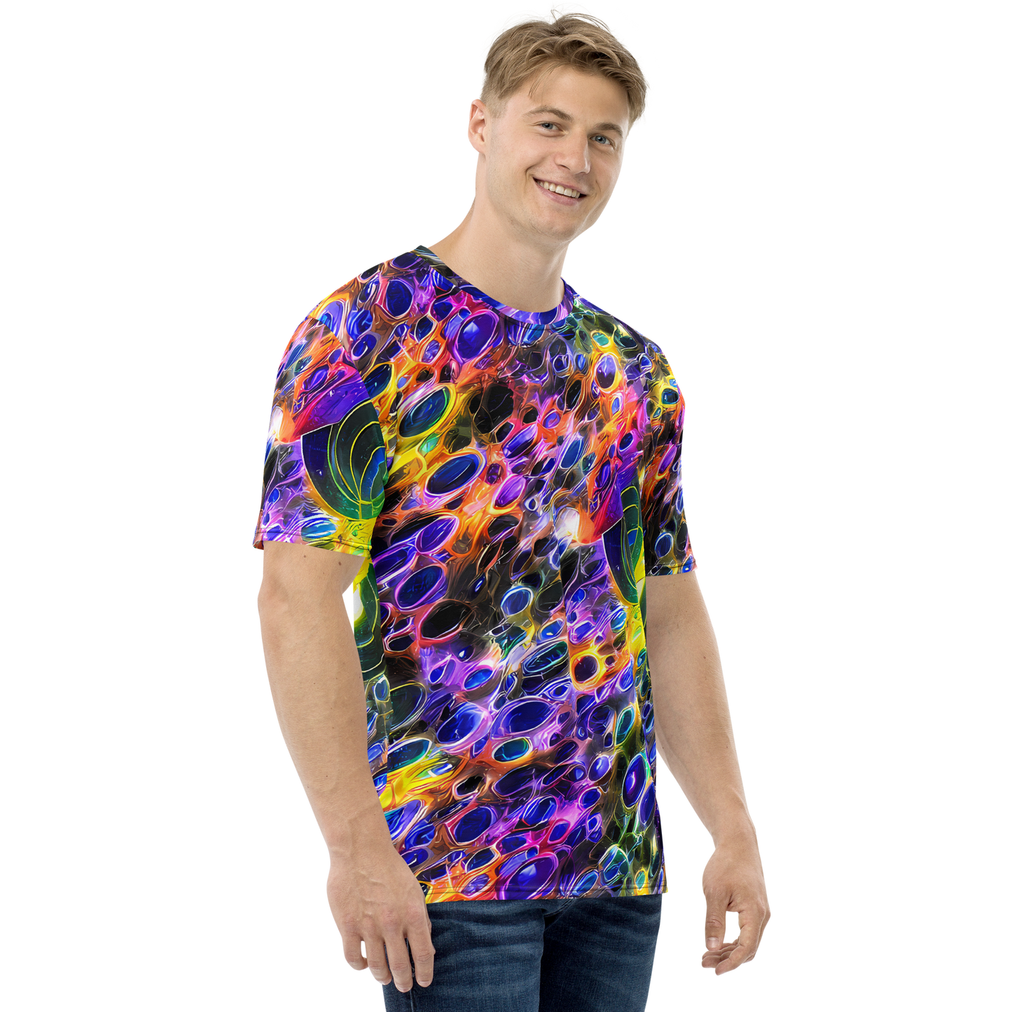 Men's Crew Neck T-Shirt - Neon Orbits