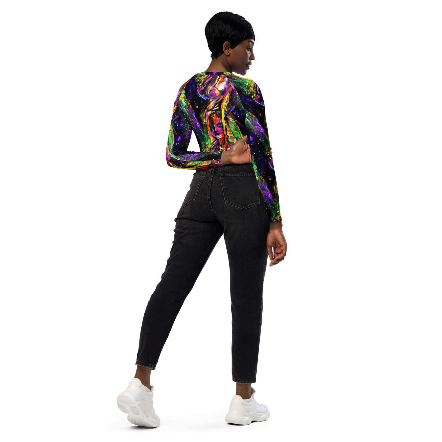 Long Sleeve Crop Top - Galactic Flamenco