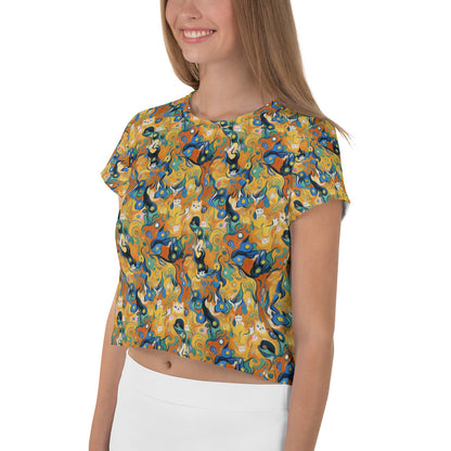 Women's Crop Tee - Whimsical Feline Dance