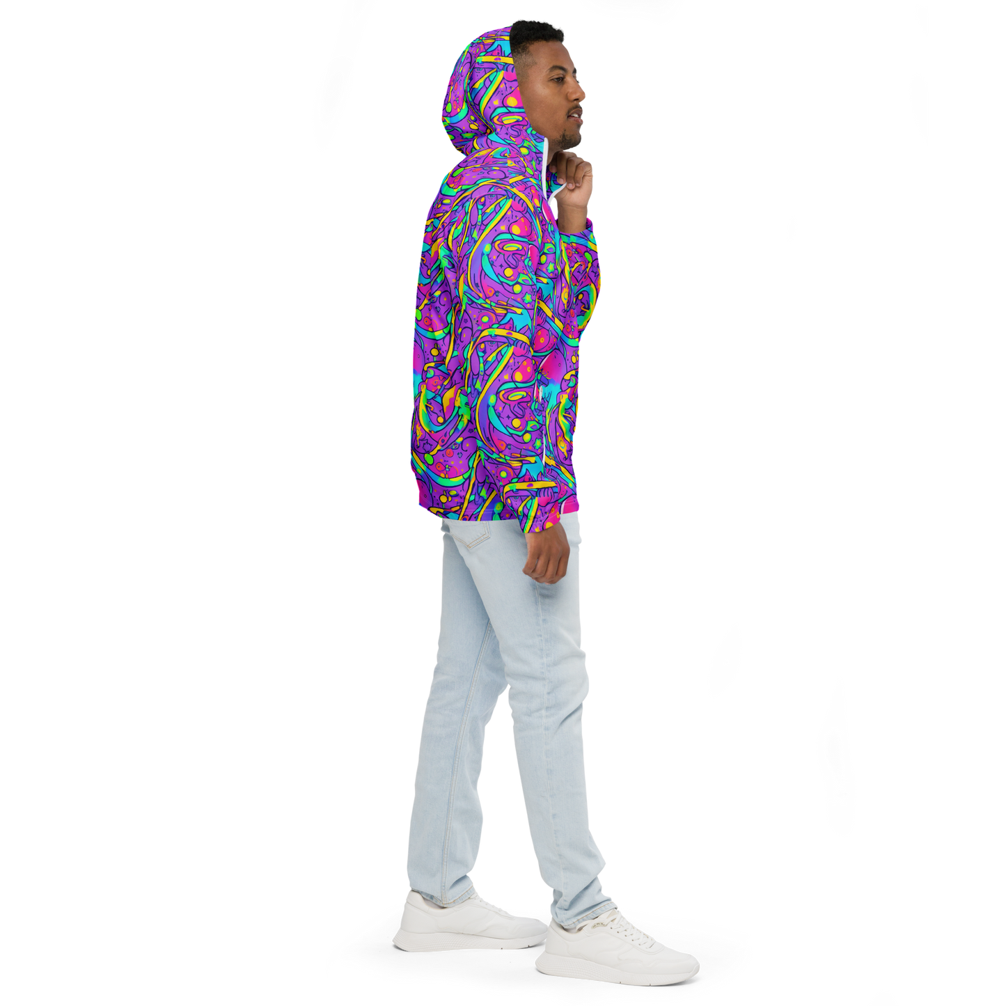 Men's Windbreaker - Neon Galaxy Whirl