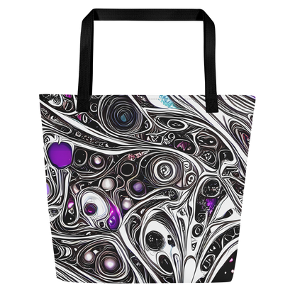 Large Tote Bag w/ Pocket - Neo-Noir Waves