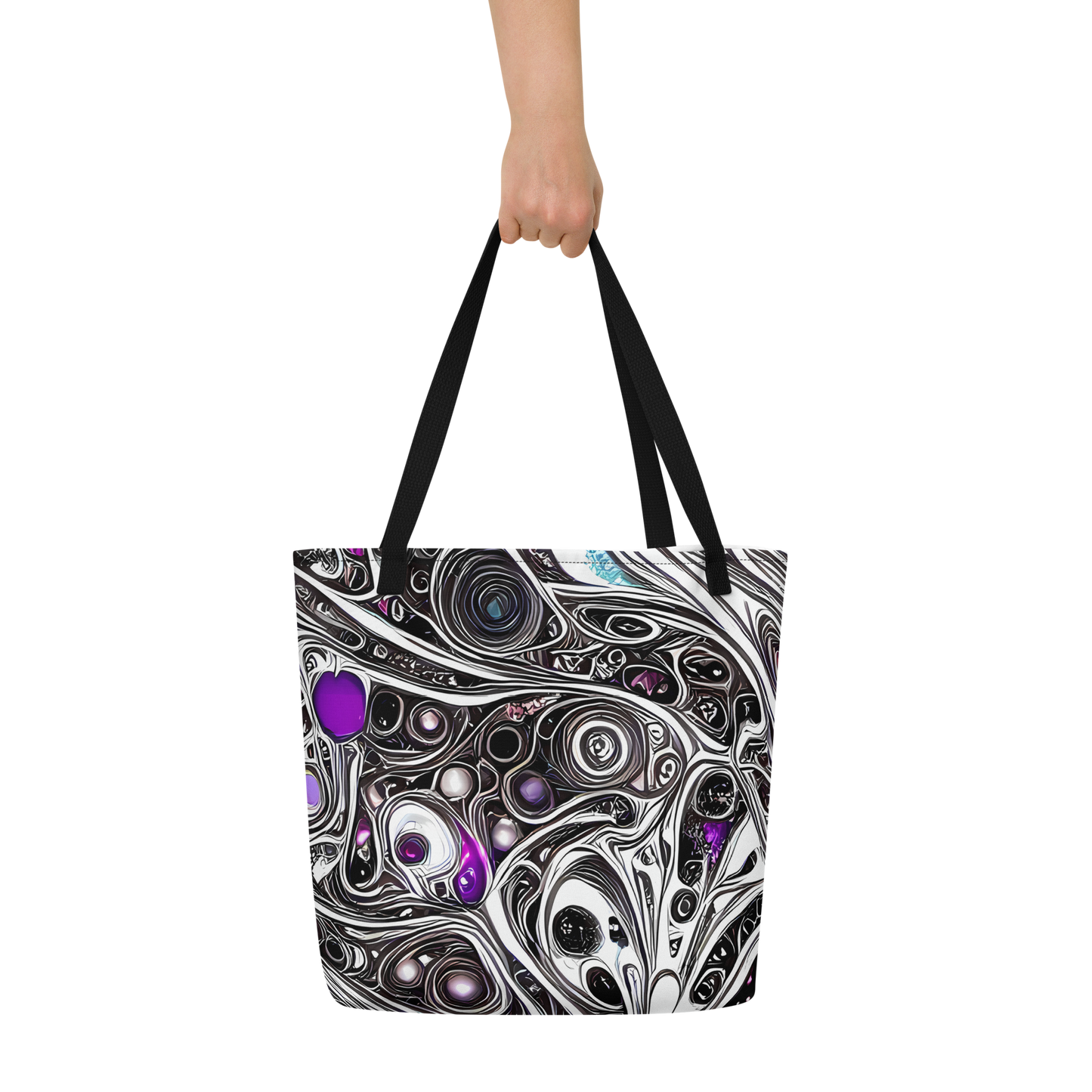 Large Tote Bag w/ Pocket - Neo-Noir Waves