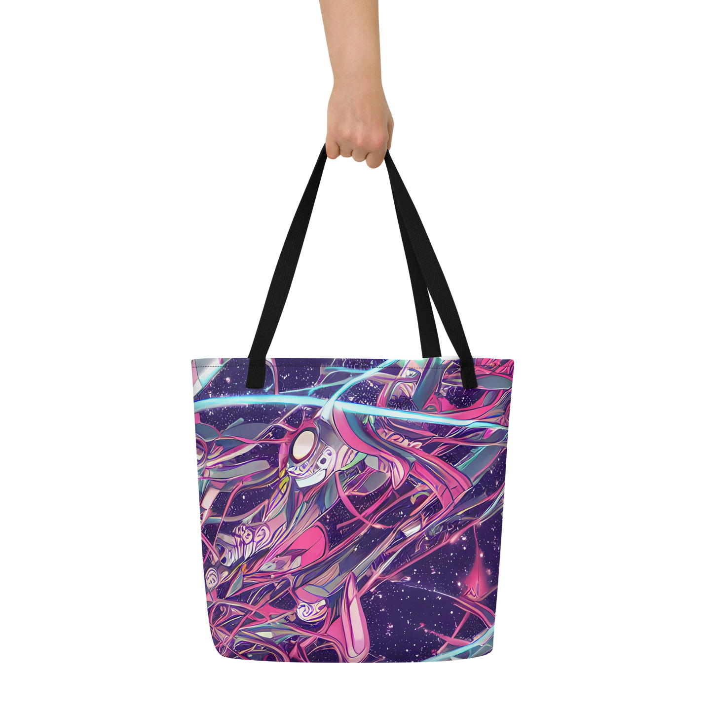 Large Tote Bag w/ Pocket - Neo-Tokyo Twirl