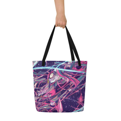 Large Tote Bag w/ Pocket - Neo-Tokyo Twirl