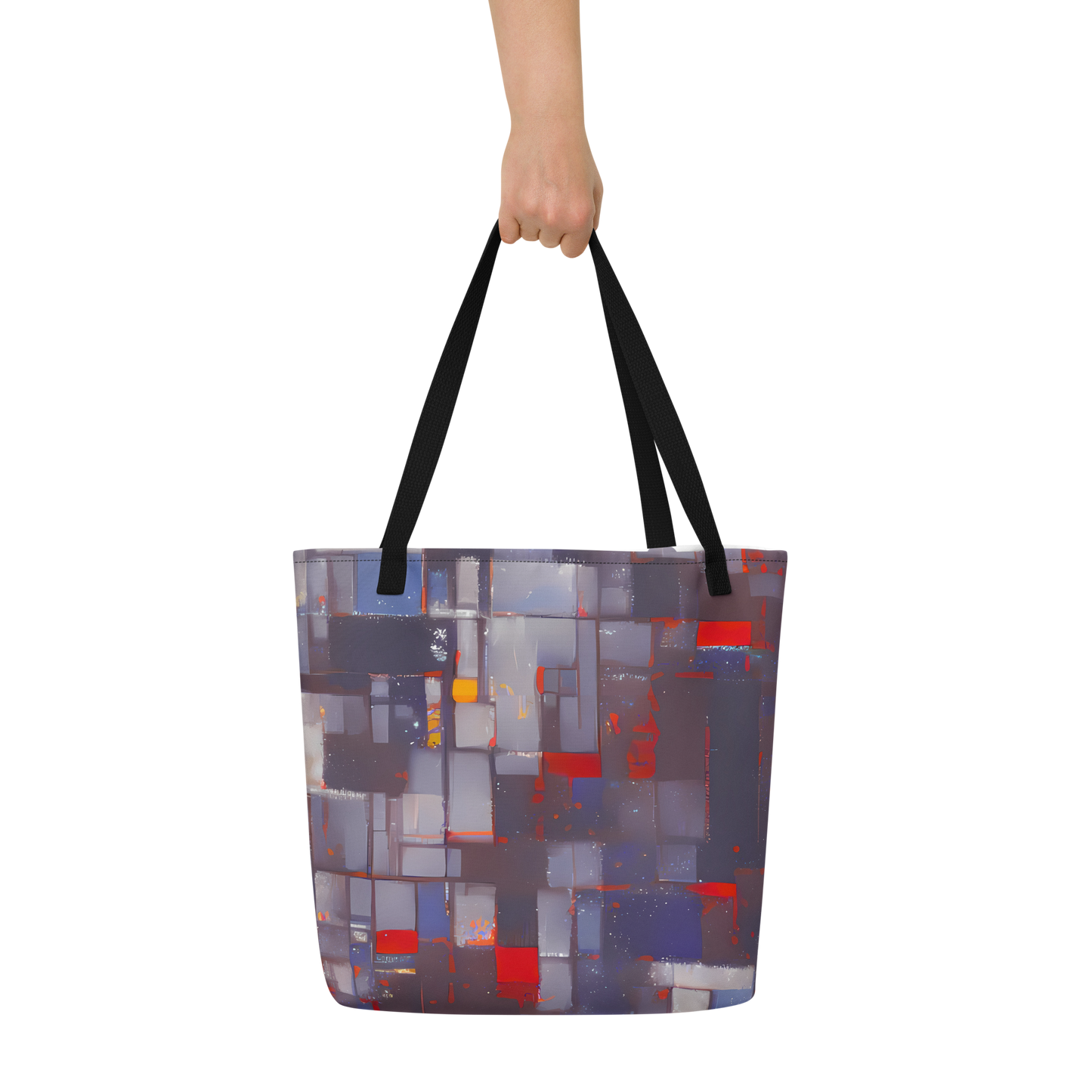 Large Tote Bag w/ Pocket - Cubist Rhythm