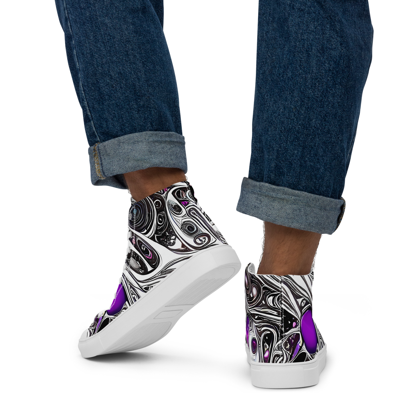 Men's High Top Canvas Shoes - Neo-Noir Waves