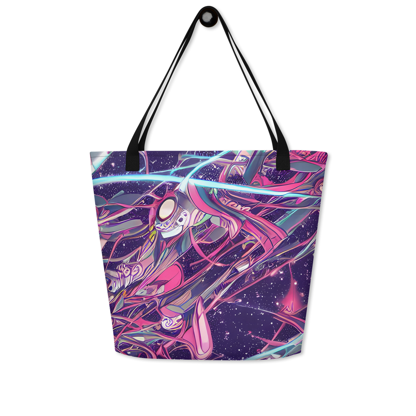 Large Tote Bag w/ Pocket - Neo-Tokyo Twirl