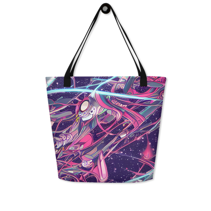 Large Tote Bag w/ Pocket - Neo-Tokyo Twirl