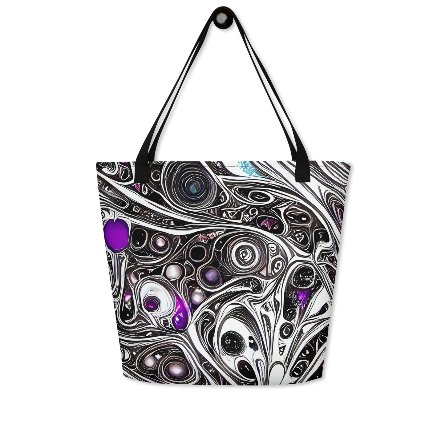 Large Tote Bag w/ Pocket - Neo-Noir Waves