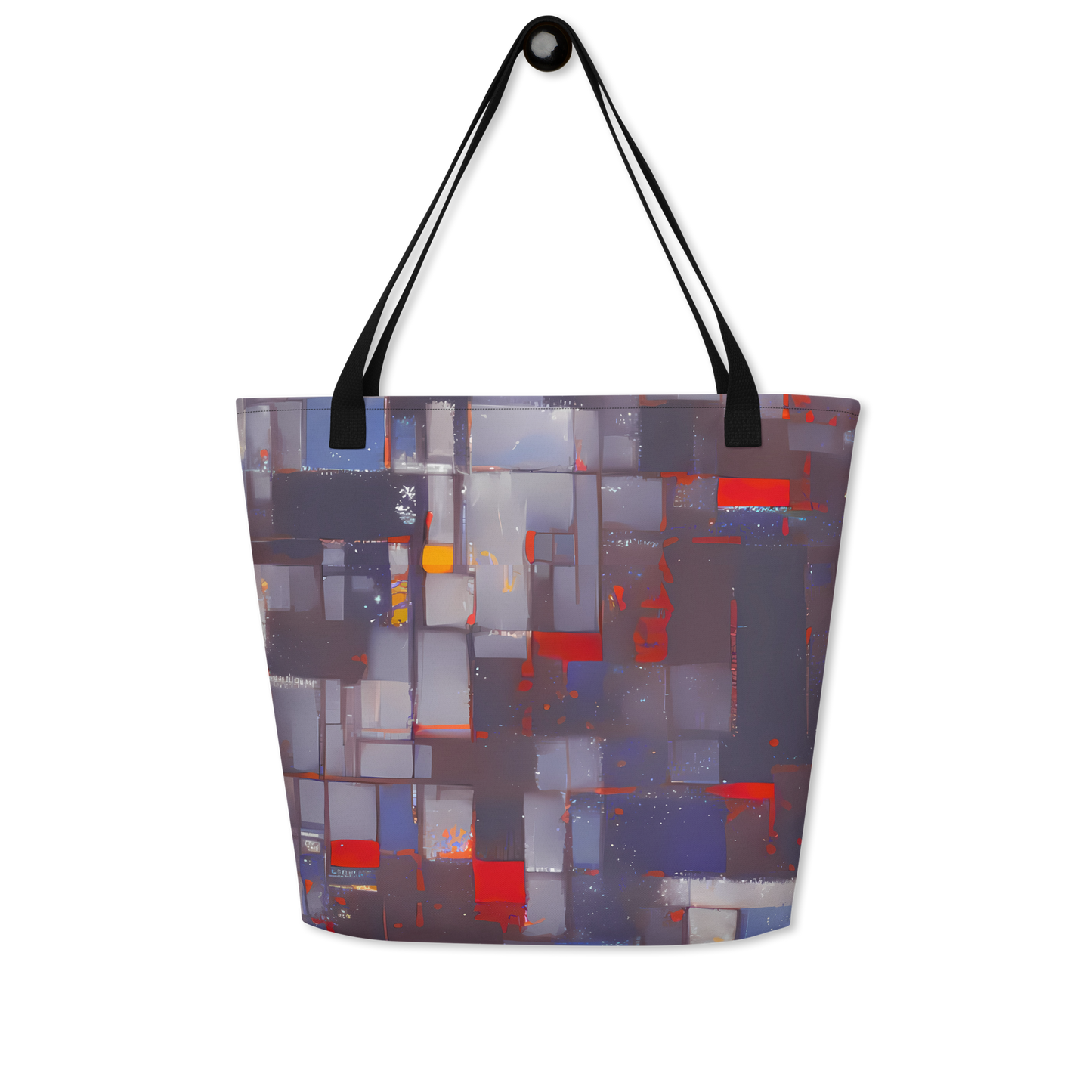 Large Tote Bag w/ Pocket - Cubist Rhythm