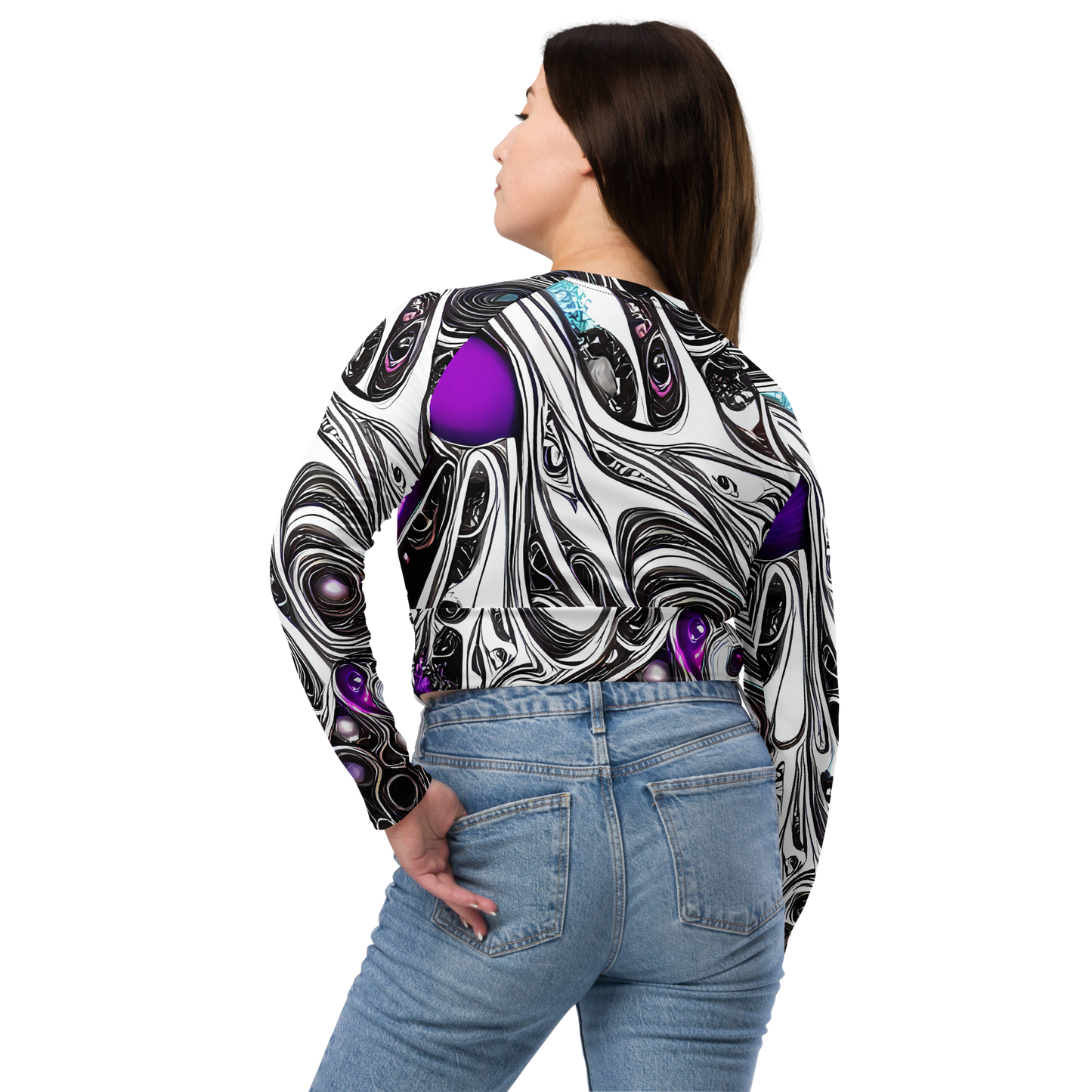 Long Sleeve Crop Top - Neo-Noir Waves