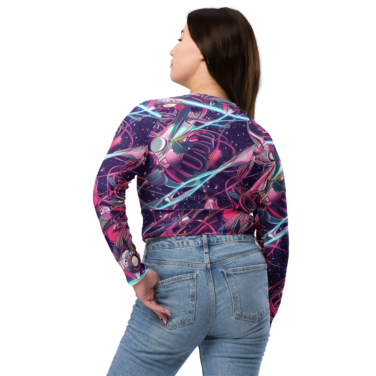 Long Sleeve Crop Top - Neo-Tokyo Twirl