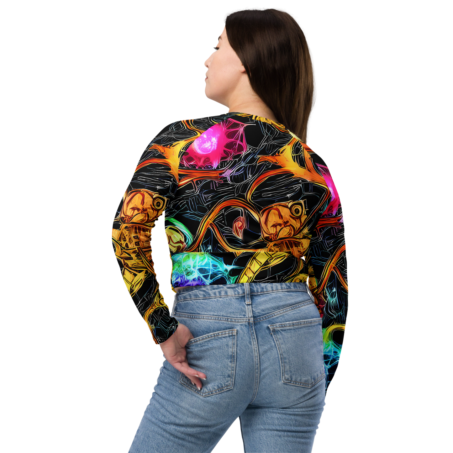 Long Sleeve Crop Top - Psychedelic Pulsar