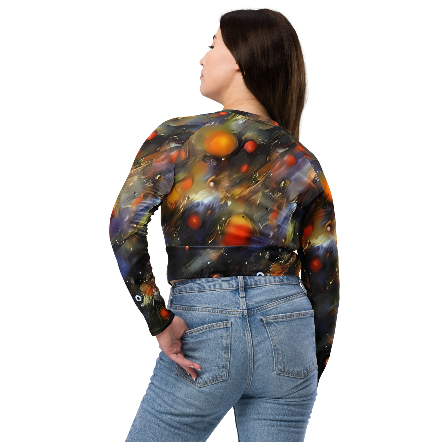 Long Sleeve Crop Top - Brushstroke Blaze