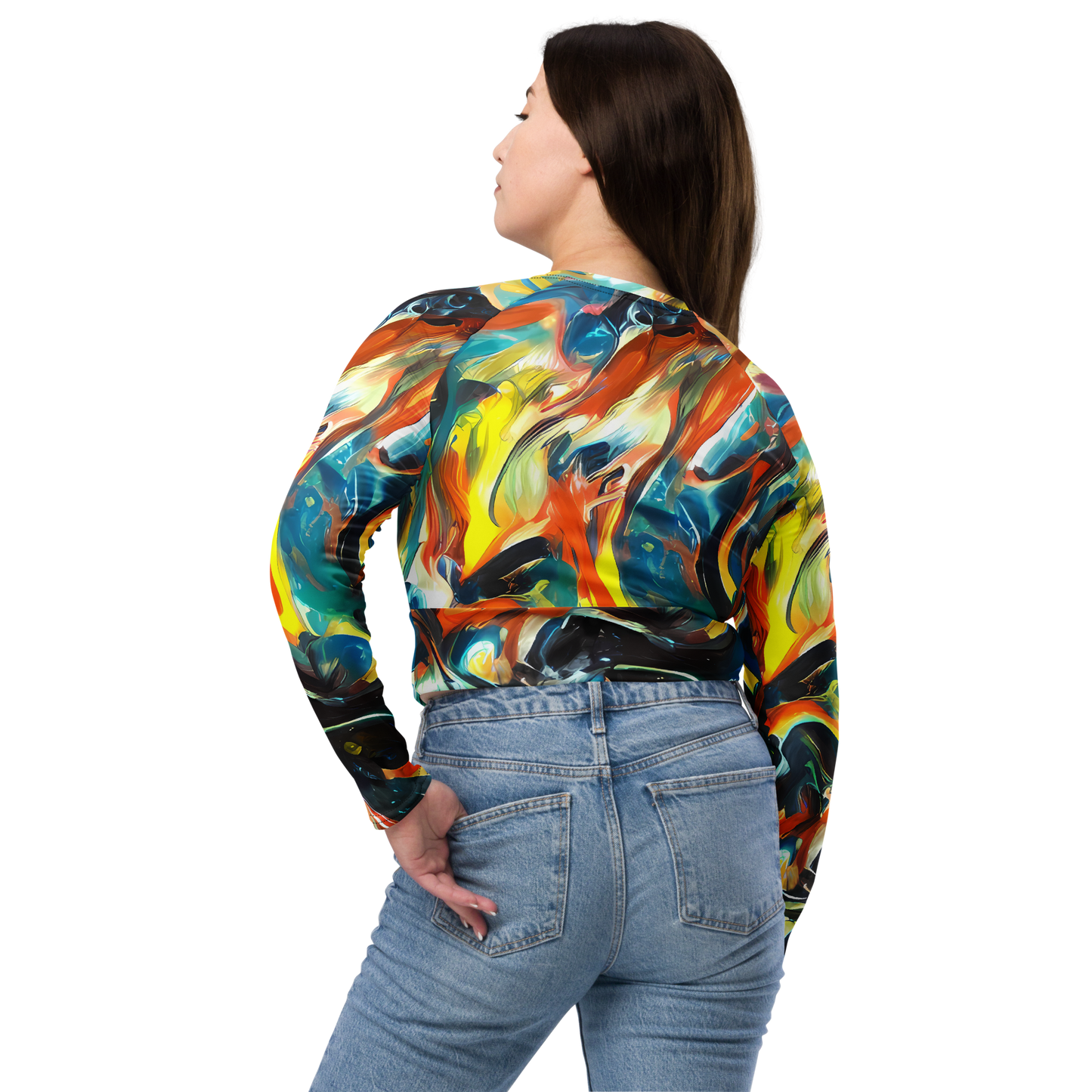 Long Sleeve Crop Top - Chromatic Vortex