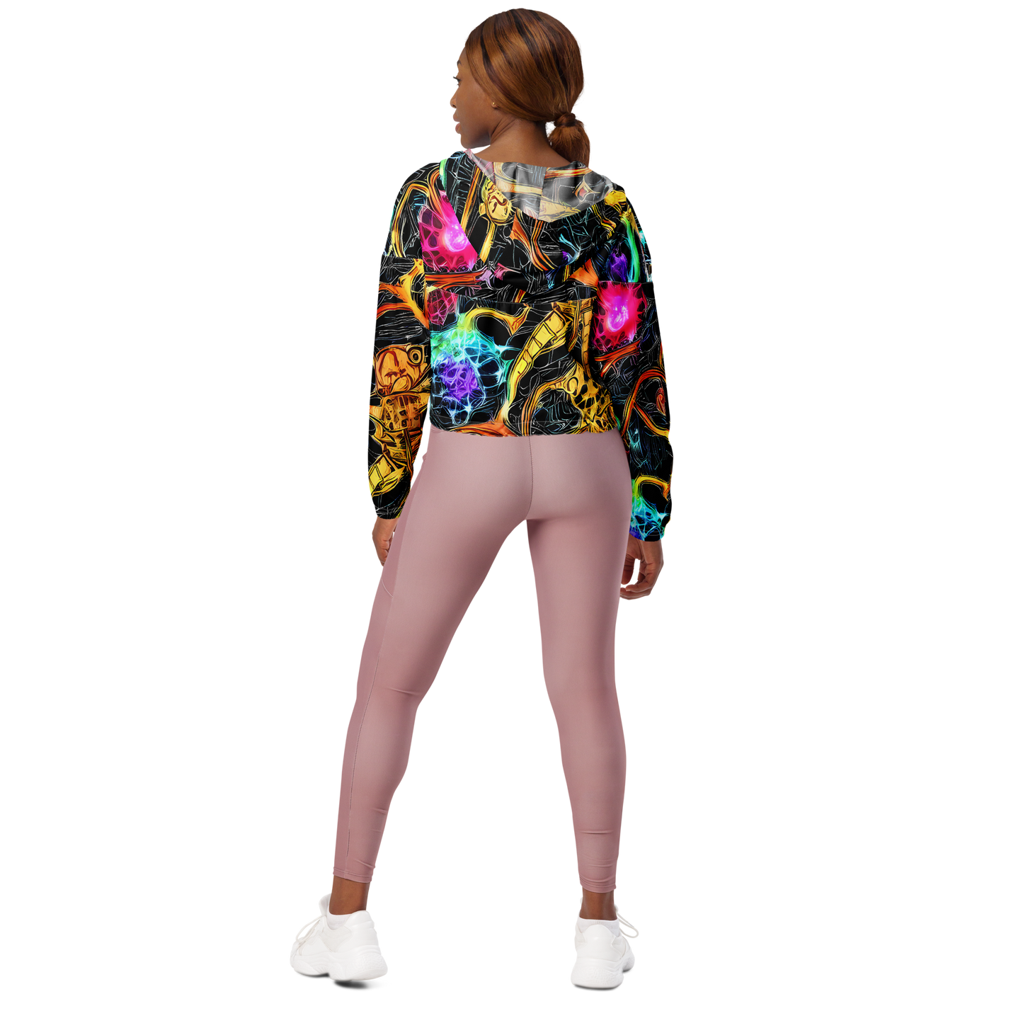 Women's Cropped Windbreaker - Psychedelic Pulsar