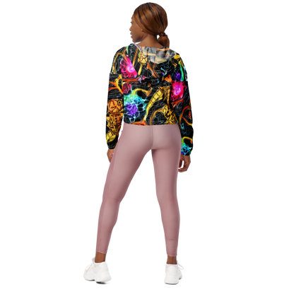 Women's Cropped Windbreaker - Psychedelic Pulsar