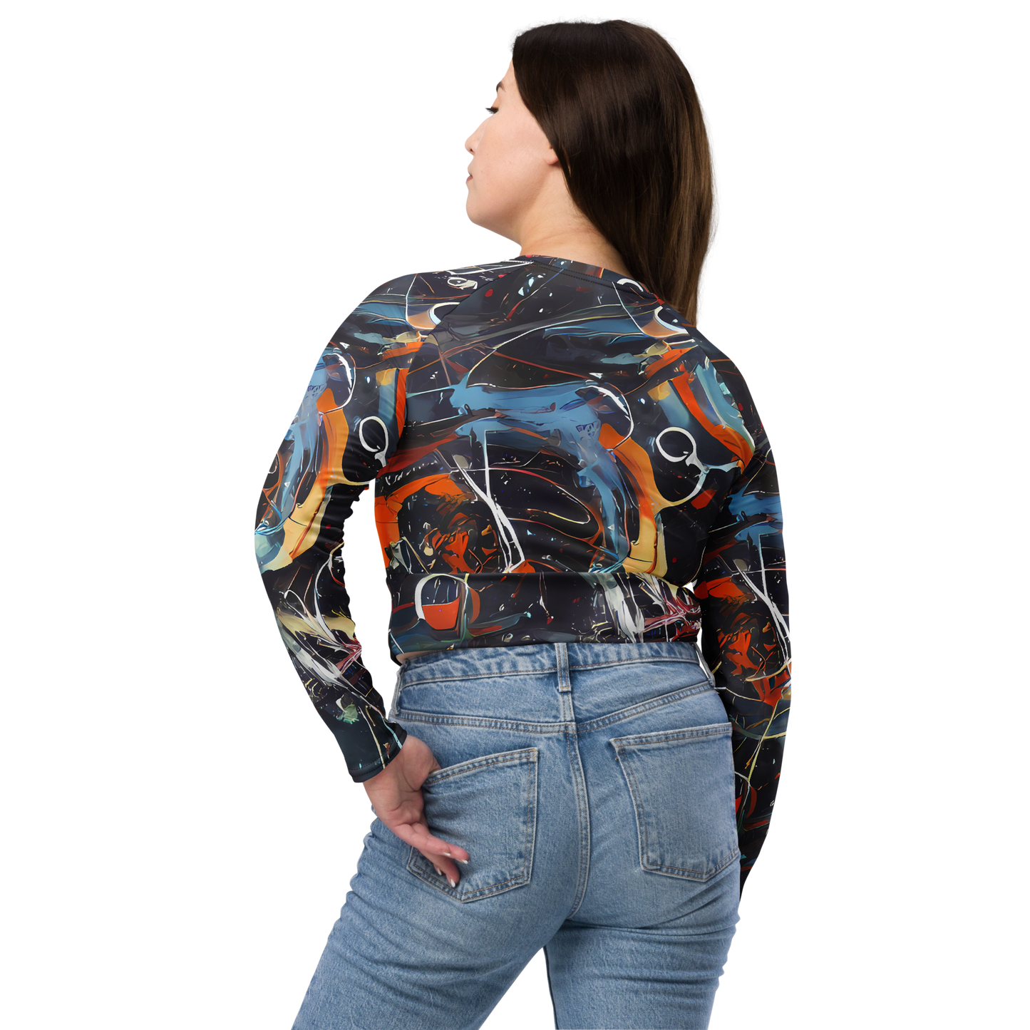 Long Sleeve Crop Top - Neo-Splash Labyrinth