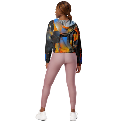 Women's Cropped Windbreaker - Monet's Matrix