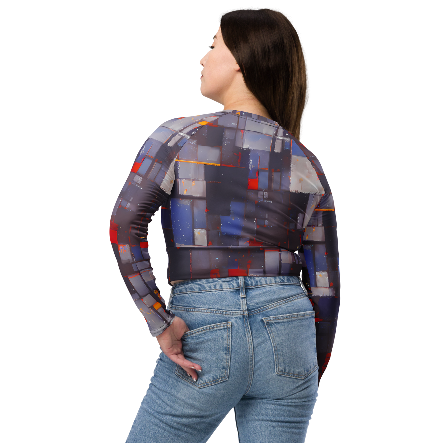 Long Sleeve Crop Top - Cubist Rhythm