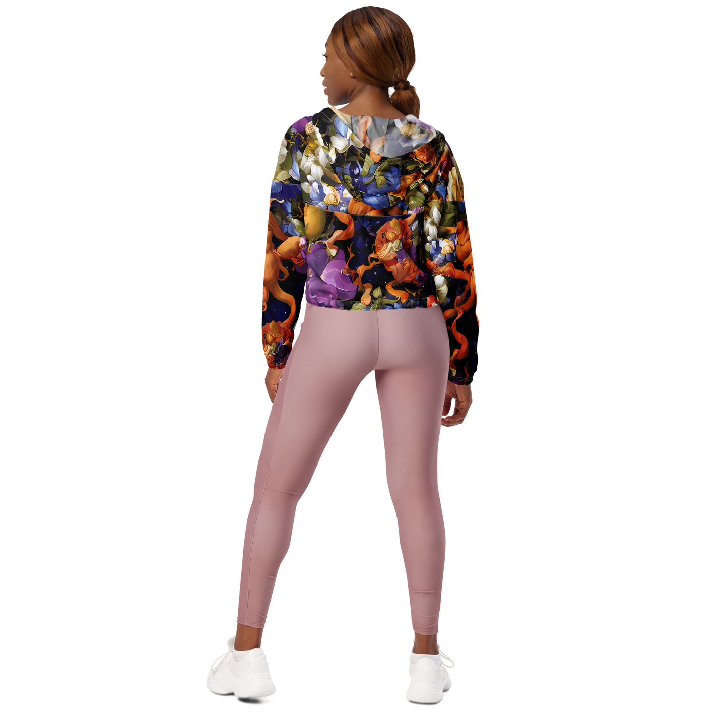 Women's Cropped Windbreaker - Blooming Cosmos