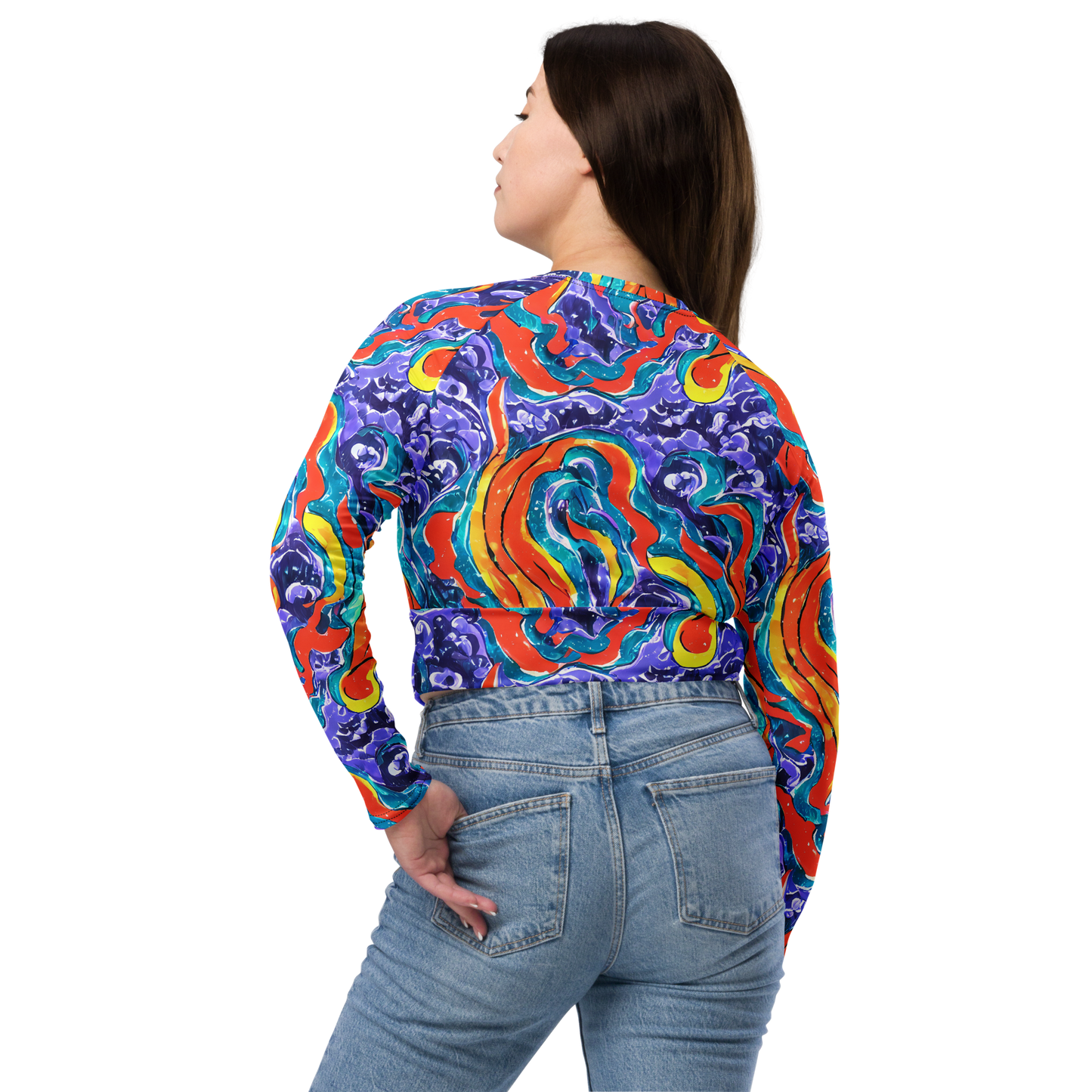 Long Sleeve Crop Top - Galactic Waves