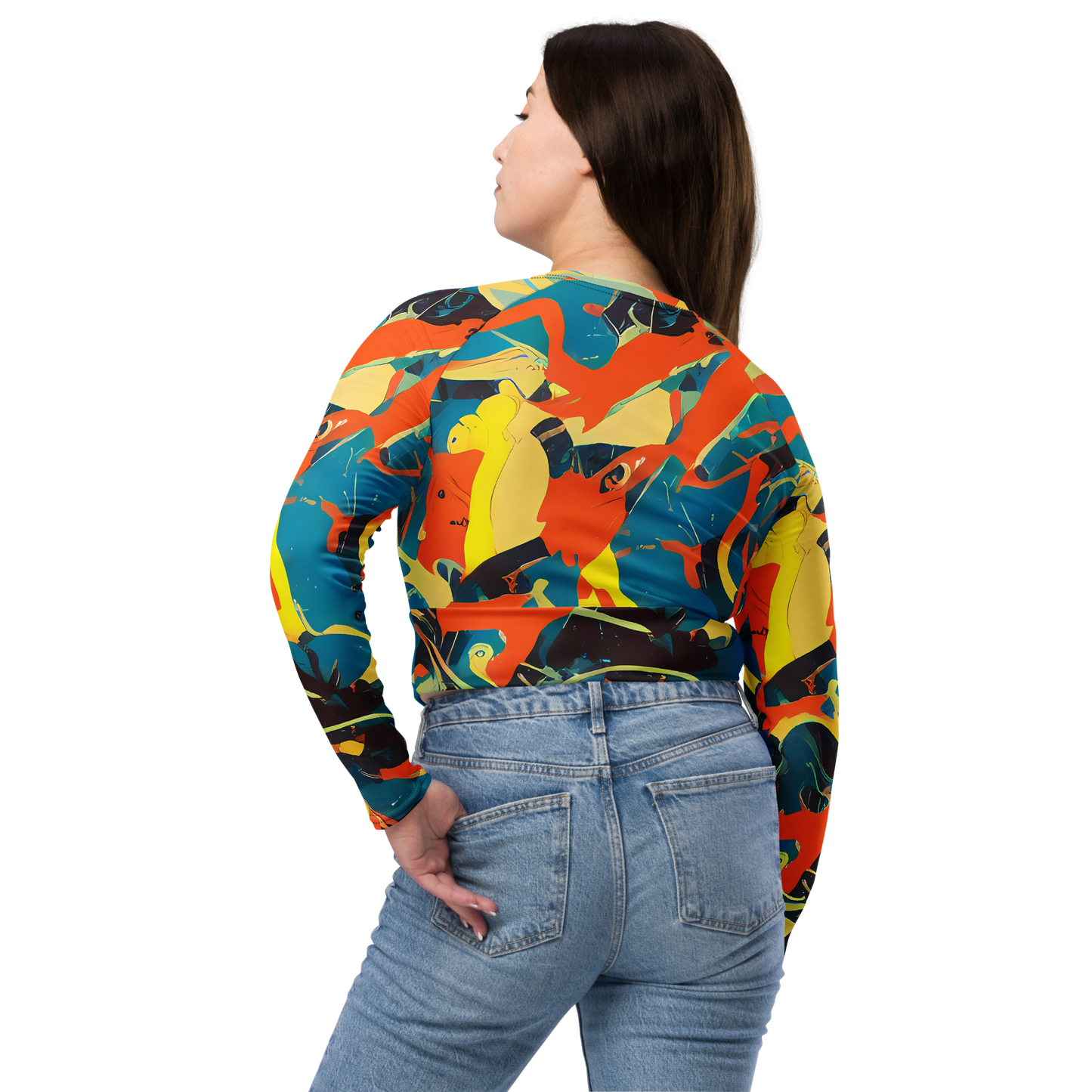 Long Sleeve Crop Top - Abstract Tango