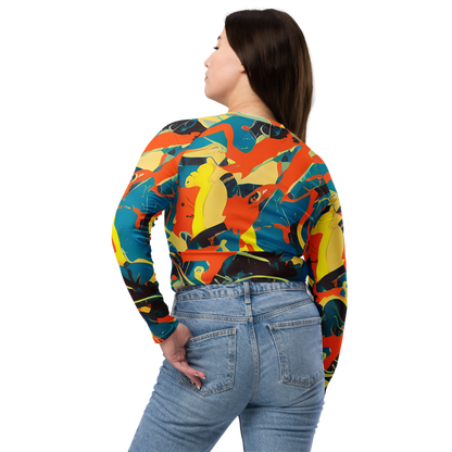 Long Sleeve Crop Top - Abstract Tango