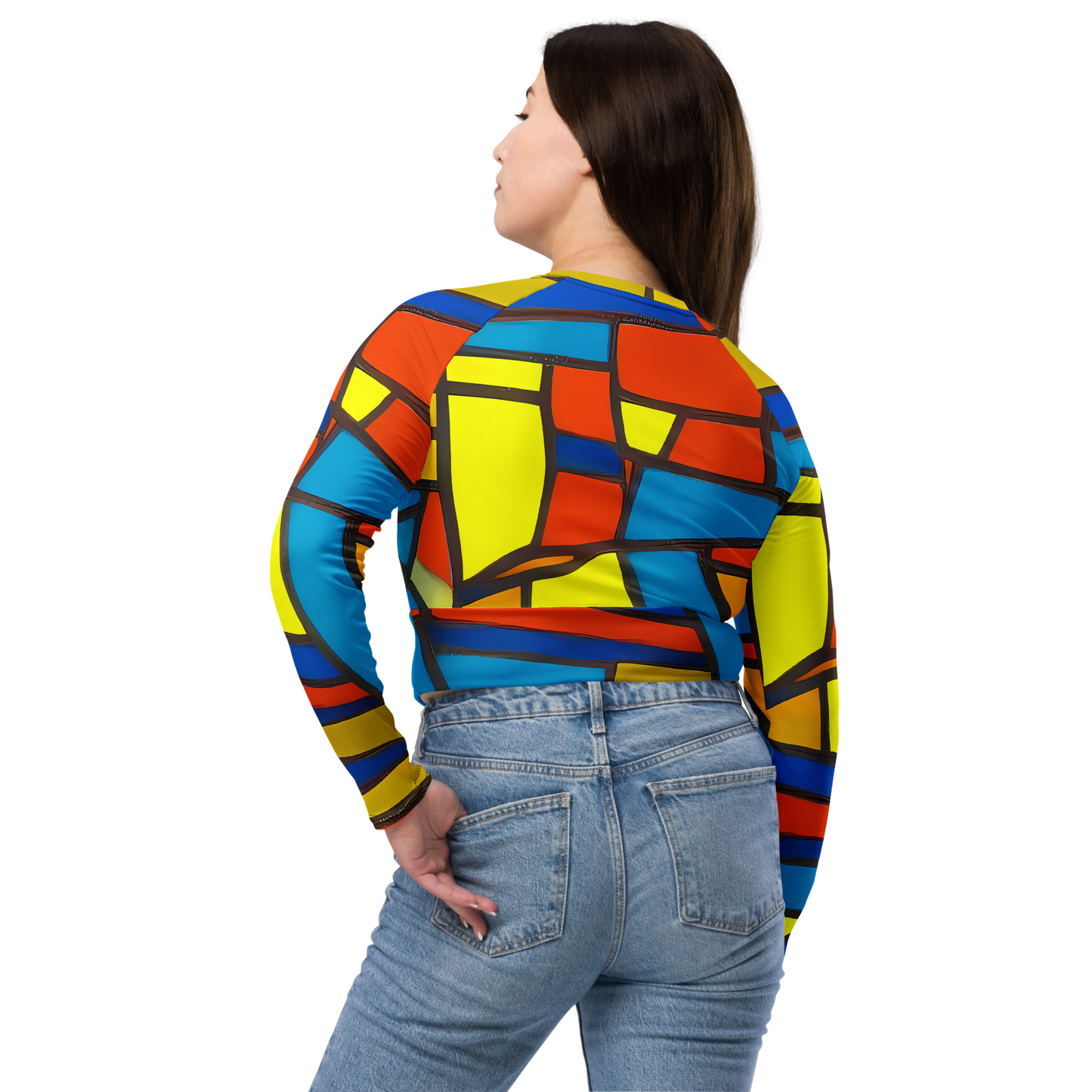 Long Sleeve Crop Top - Mondrian Mesh