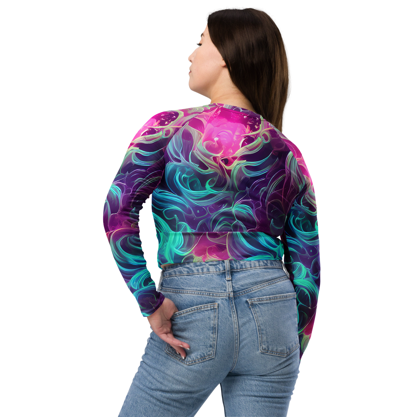 Long Sleeve Crop Top - Galactic Bloom