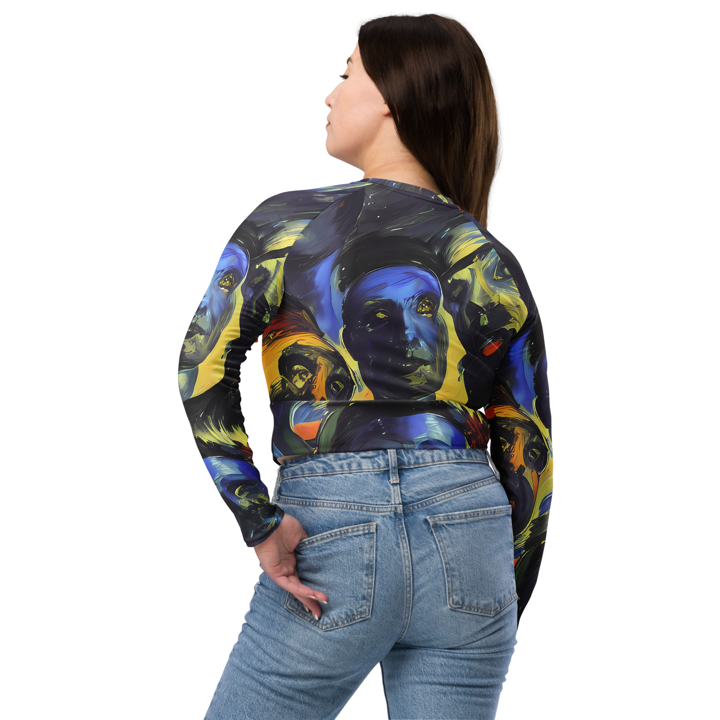 Long Sleeve Crop Top - Cosmic Visages