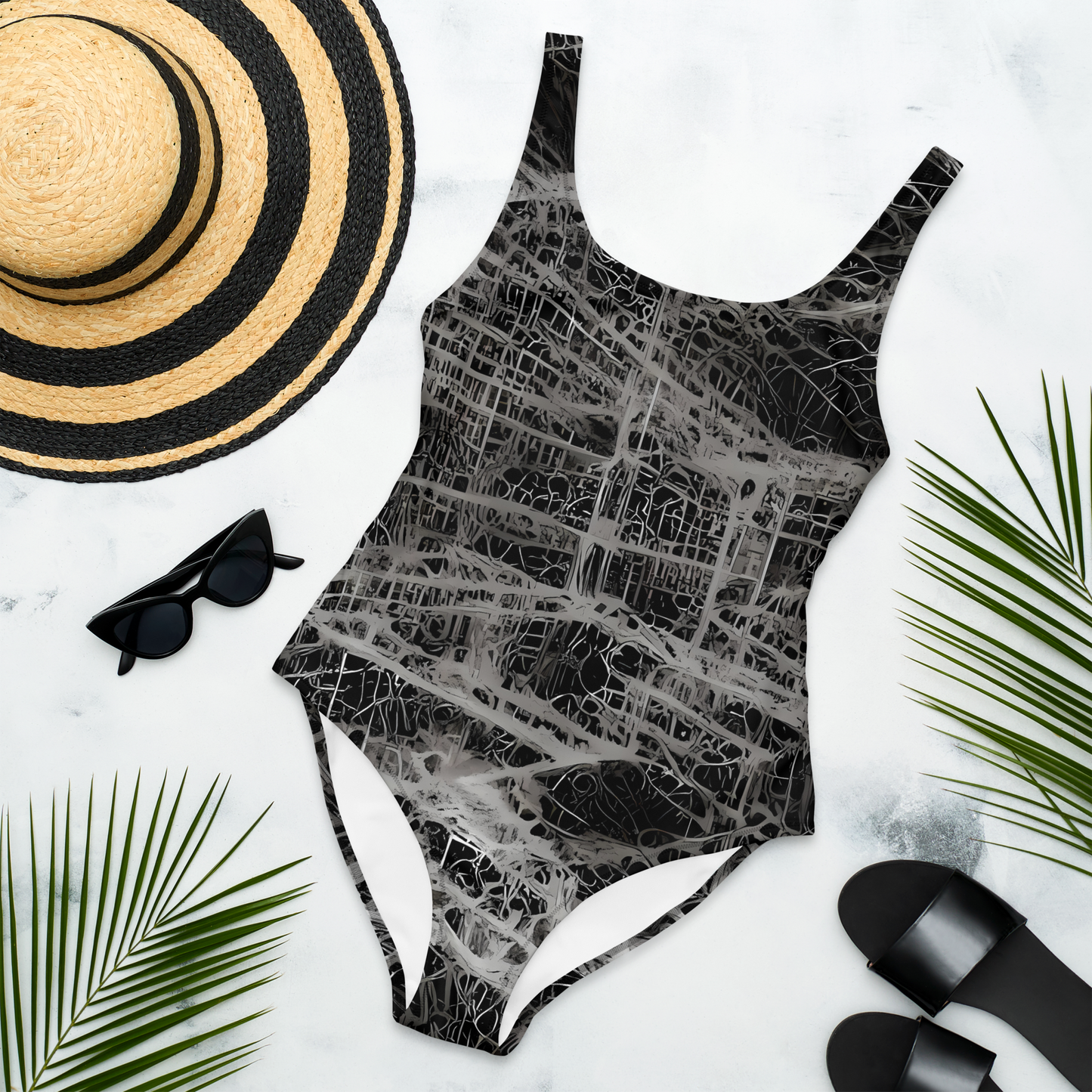 One-Piece Swimsuit - Monochrome Mesh