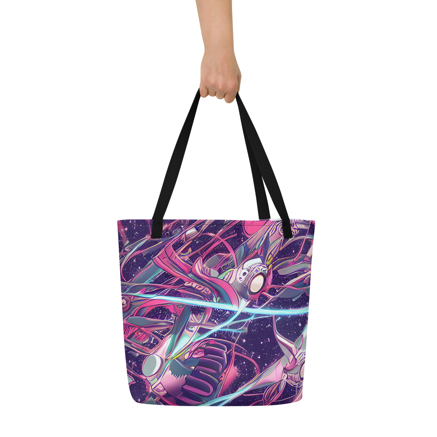 Large Tote Bag w/ Pocket - Neo-Tokyo Twirl