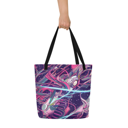 Large Tote Bag w/ Pocket - Neo-Tokyo Twirl