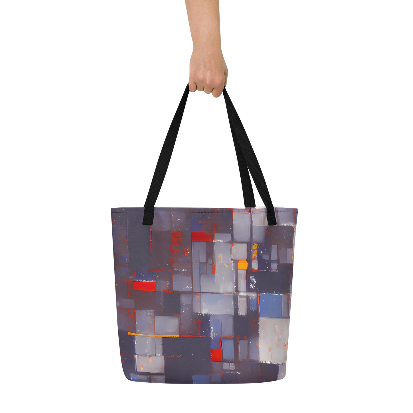 Large Tote Bag w/ Pocket - Cubist Rhythm