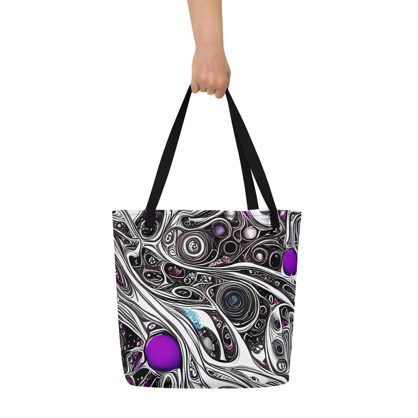 Large Tote Bag w/ Pocket - Neo-Noir Waves