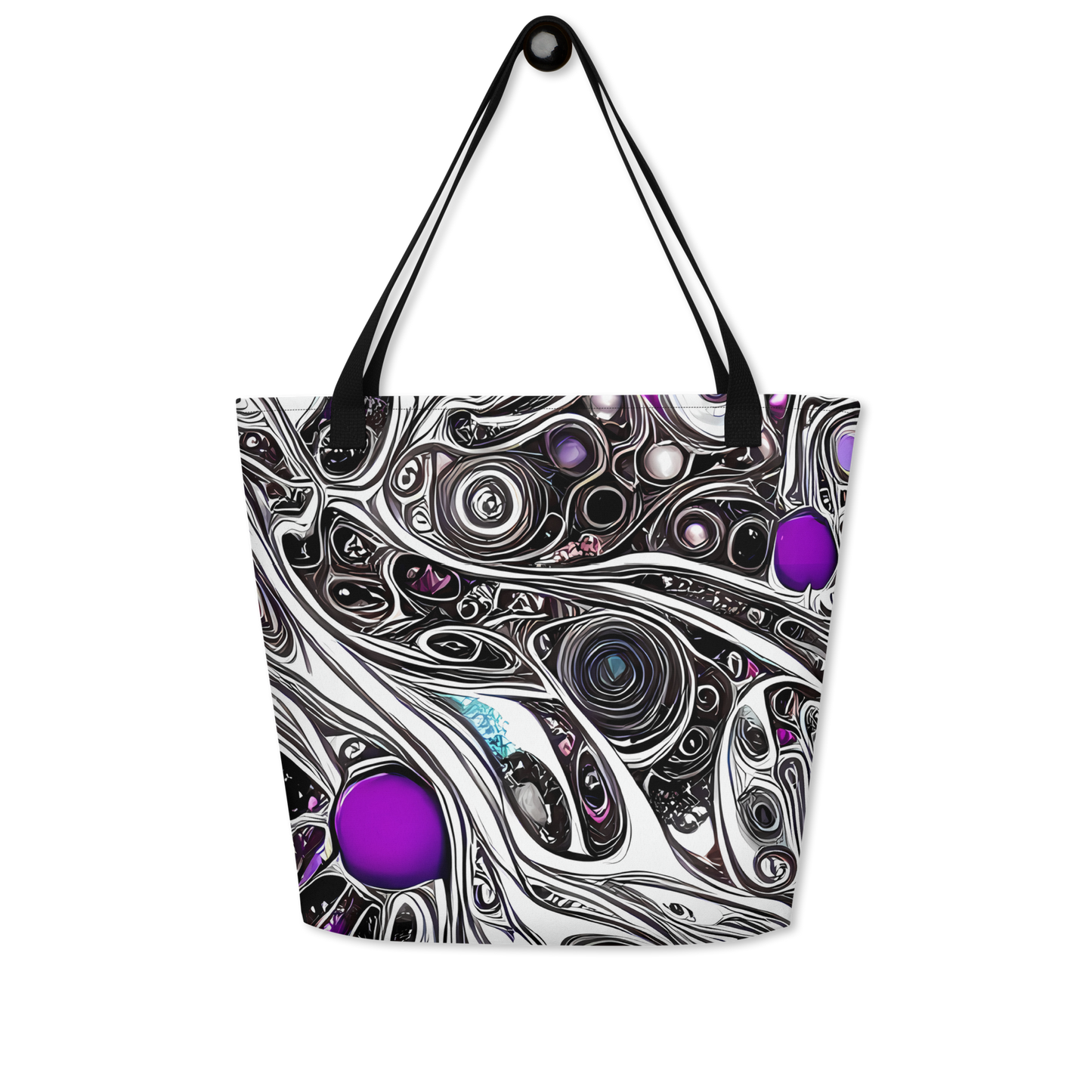 Large Tote Bag w/ Pocket - Neo-Noir Waves