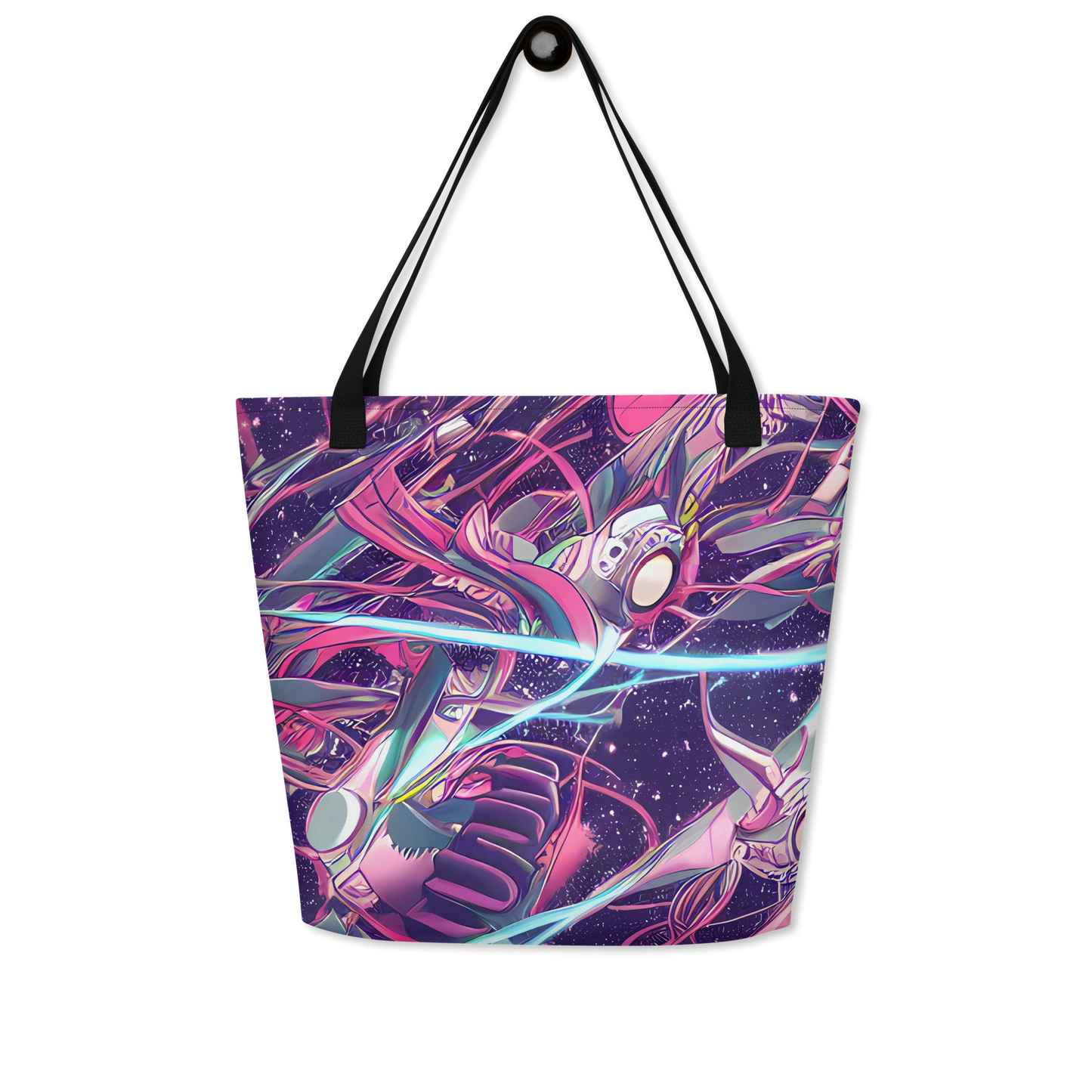 Large Tote Bag w/ Pocket - Neo-Tokyo Twirl